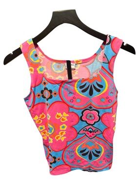 Timing USA Retro Floral Psychedelic Tank Top Pink Blue Made in USA Large